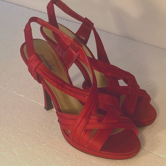 Jacqueline Ferrar SZ 9.5 Giselle Red Satin strappy high heel sandal formal - Picture 5 of 10
